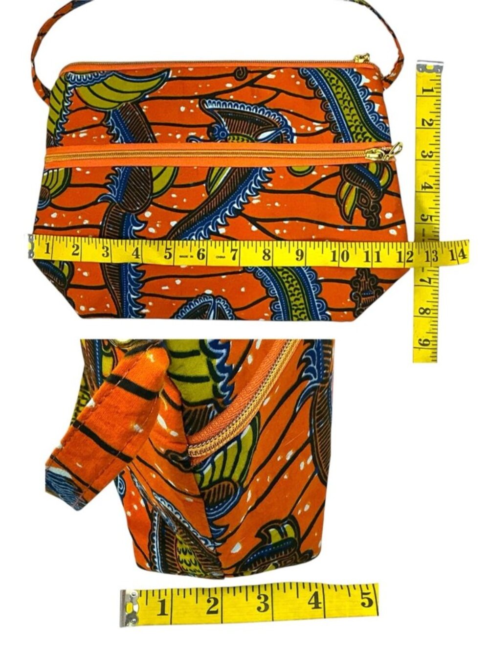 African Print Shoulder Bag Handmade 100% Cotton Orange Multi Aya Fair Trade - Picture 7 of 16